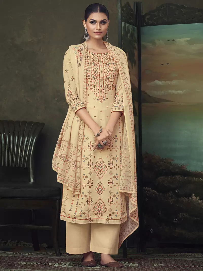 Beige digital print cotton salwar