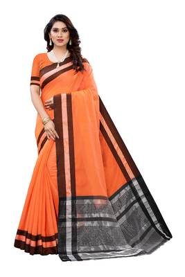 Orange woven linen saree with blouse 1