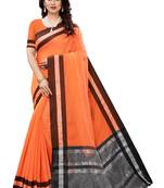 Orange woven linen saree with blouse