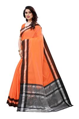 Orange woven linen saree with blouse 2