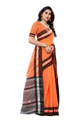 Orange woven linen saree with blouse 3