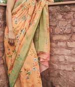 Light orange printed cotton saree with blouse