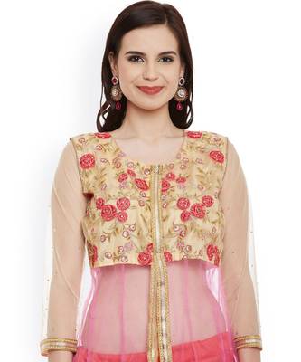 Pink Art Silk Embroidered With Long Jacket Semi Stitched Lehenga With Dupatta 2