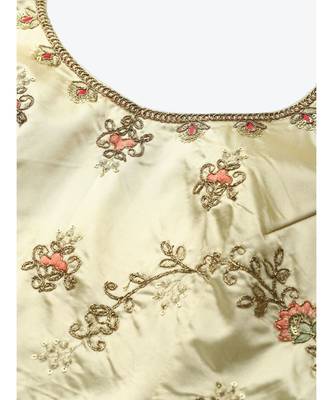cream Semi-Stitched Lehenga Set with Zari & Resham Meenakari Floral Embroidery 4