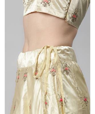 cream Semi-Stitched Lehenga Set with Zari & Resham Meenakari Floral Embroidery 5