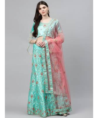 Pastel Semi-Stitched Lehenga Set with Zari & Resham Meenakari  Floral Embroidery 1