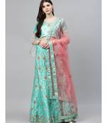 Pastel Semi-Stitched Lehenga Set with Zari & Resham Meenakari  Floral Embroidery