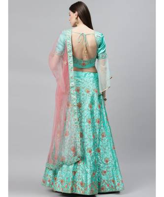 Pastel Semi-Stitched Lehenga Set with Zari & Resham Meenakari  Floral Embroidery 2