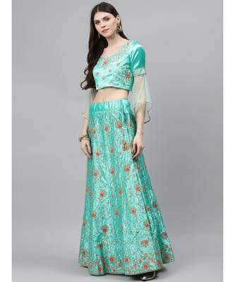 Pastel Semi-Stitched Lehenga Set with Zari & Resham Meenakari  Floral Embroidery 3