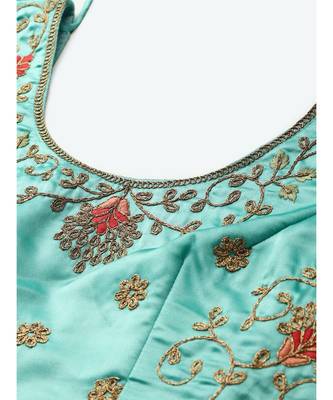 Pastel Semi-Stitched Lehenga Set with Zari & Resham Meenakari  Floral Embroidery 4