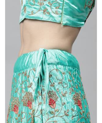 Pastel Semi-Stitched Lehenga Set with Zari & Resham Meenakari  Floral Embroidery 5