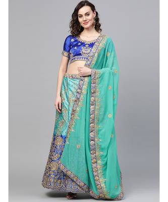Ombre Semi-stitched Lehenga set with Floral Zari embroidery and Crystal embllishments 1