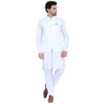 White plain cotton nehru-jacket 1