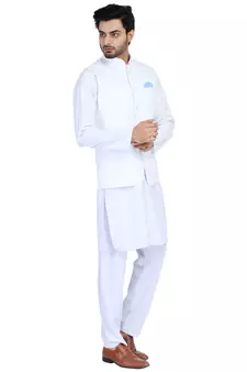 White plain cotton nehru-jacket