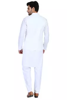 White plain cotton nehru-jacket