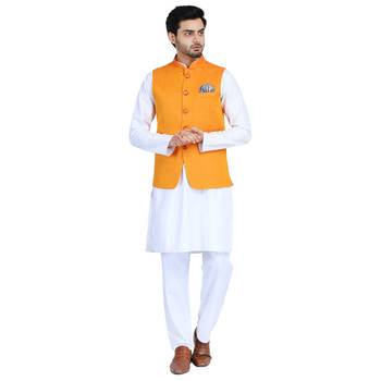 Orange plain cotton nehru-jacket 1