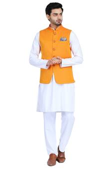 Orange plain cotton nehru-jacket