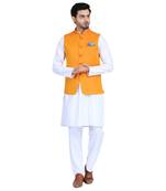 Orange plain cotton nehru-jacket
