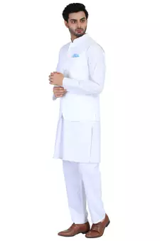 White plain cotton nehru-jacket