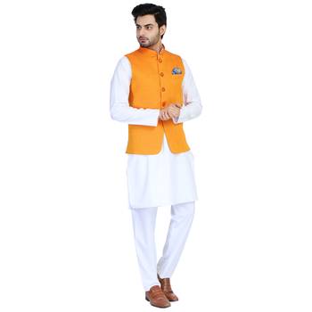 Orange plain cotton nehru-jacket 2