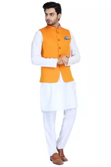 Orange plain cotton nehru-jacket