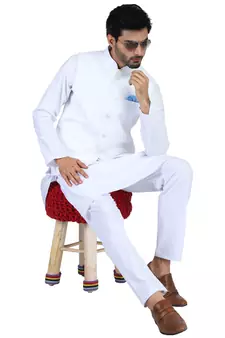 White plain cotton nehru-jacket