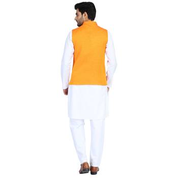 Orange plain cotton nehru-jacket 3