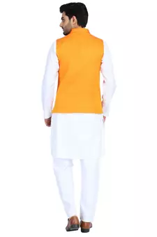 Orange plain cotton nehru-jacket