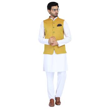 Yellow plain cotton nehru-jacket 1