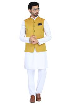 Yellow plain cotton nehru-jacket