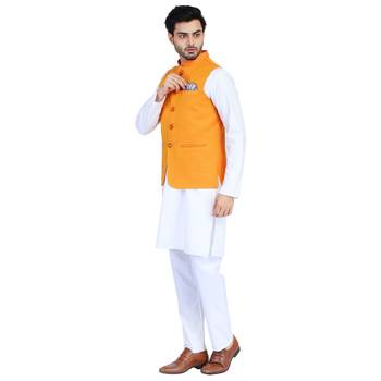 Orange plain cotton nehru-jacket 4