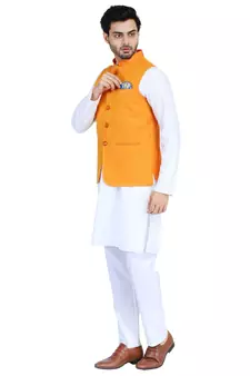 Orange plain cotton nehru-jacket