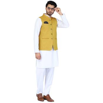 Yellow plain cotton nehru-jacket 2