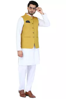 Yellow plain cotton nehru-jacket