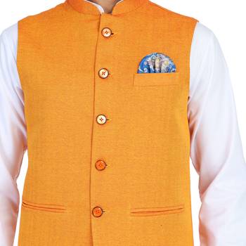 Orange plain cotton nehru-jacket 5