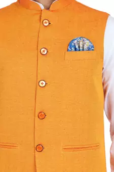Orange plain cotton nehru-jacket