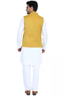 Yellow plain cotton nehru-jacket