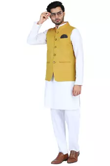 Yellow plain cotton nehru-jacket