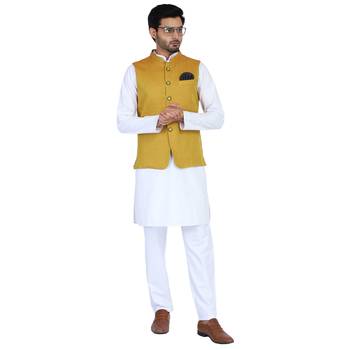 Yellow plain cotton nehru-jacket 5