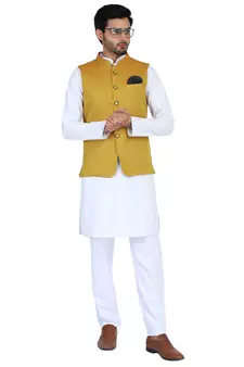 Yellow plain cotton nehru-jacket