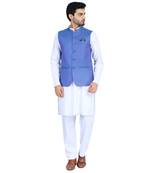 Blue plain cotton nehru-jacket