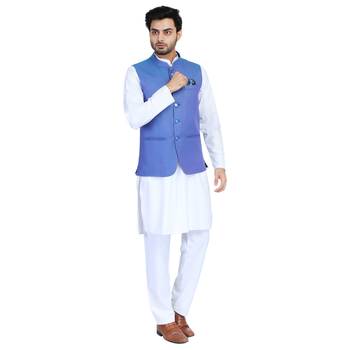 Blue plain cotton nehru-jacket 2