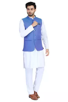 Blue plain cotton nehru-jacket