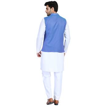 Blue plain cotton nehru-jacket 3