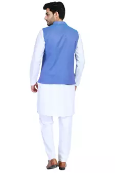 Blue plain cotton nehru-jacket