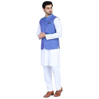 Blue plain cotton nehru-jacket 4