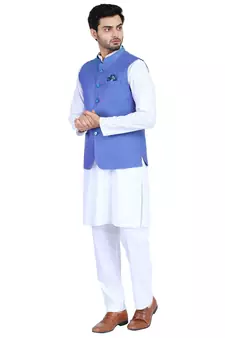 Blue plain cotton nehru-jacket