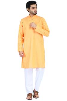 Orange plain cotton kurta-pajama