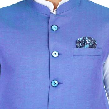 Blue plain cotton nehru-jacket 5