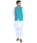 Green plain cotton nehru-jacket